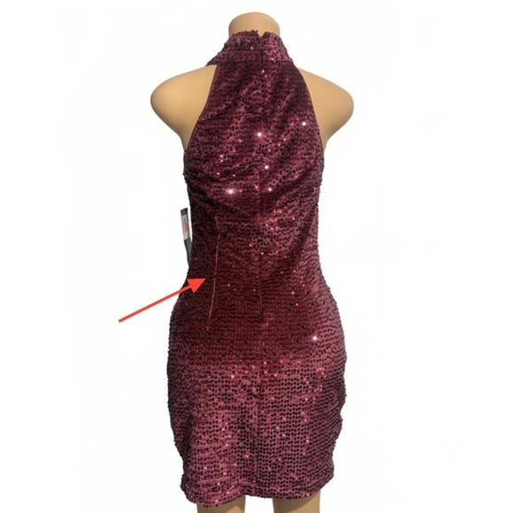Rachel Roy Women's Burgundy Sequin Halter Mini Dress Size M - Picture 5 of 5